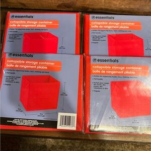 Lot of 4 NIP Essentials collapsible storage containers red 9x9x8 -pull handle
